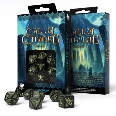 Call Of Cthulhu kauliukų rinkinys juodos ir fluorescencinės spalvos